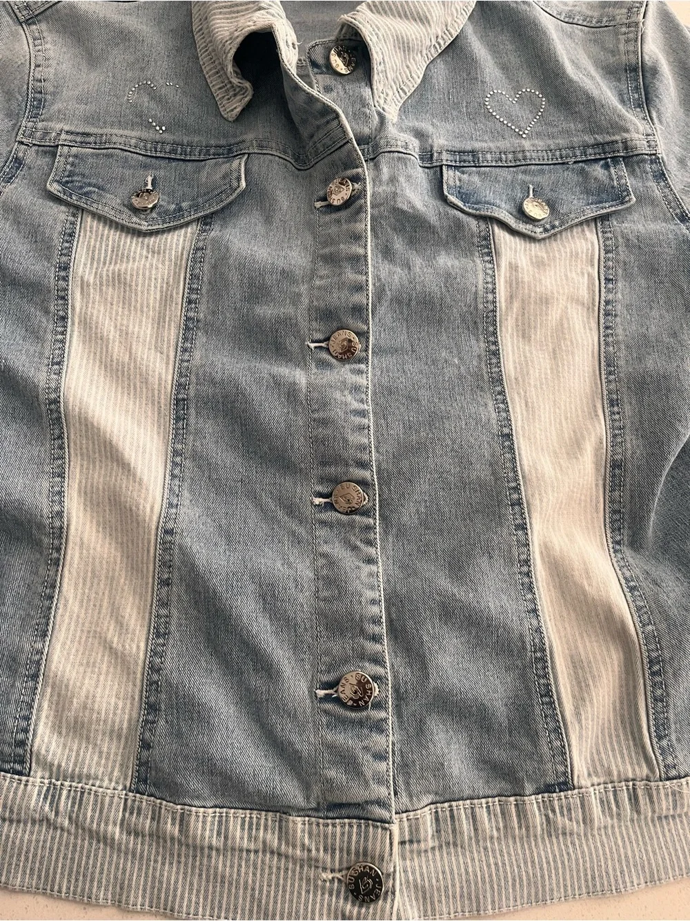 Light Wash Denim Jacket with Stud & Paint Detail